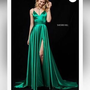 Sherri Hill 52119 Green Satin Evening Gown